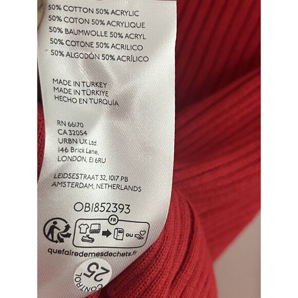 Anthropologie Maeve Polo Bell Sleeve Sweater •M• Long Ribbed Red Holiday Button - Picture 13 of 13
